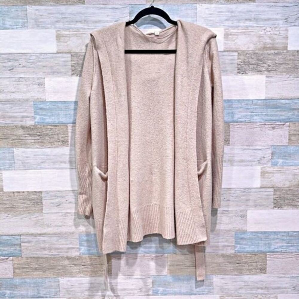 GAP Soft Stretchy Knit Hooded Cardigan Beige Belted Pockets Womens XS